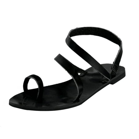 

iOPQO Women s sandals Women Ladies Flat Roman Style Strap Flip Flops Sandals Casual Slip On Shoes foreign trade large size Black 40