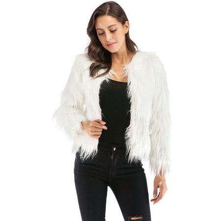 Winter Women Faux Fur Coat Solid Color, White Faux Fur Coat Short