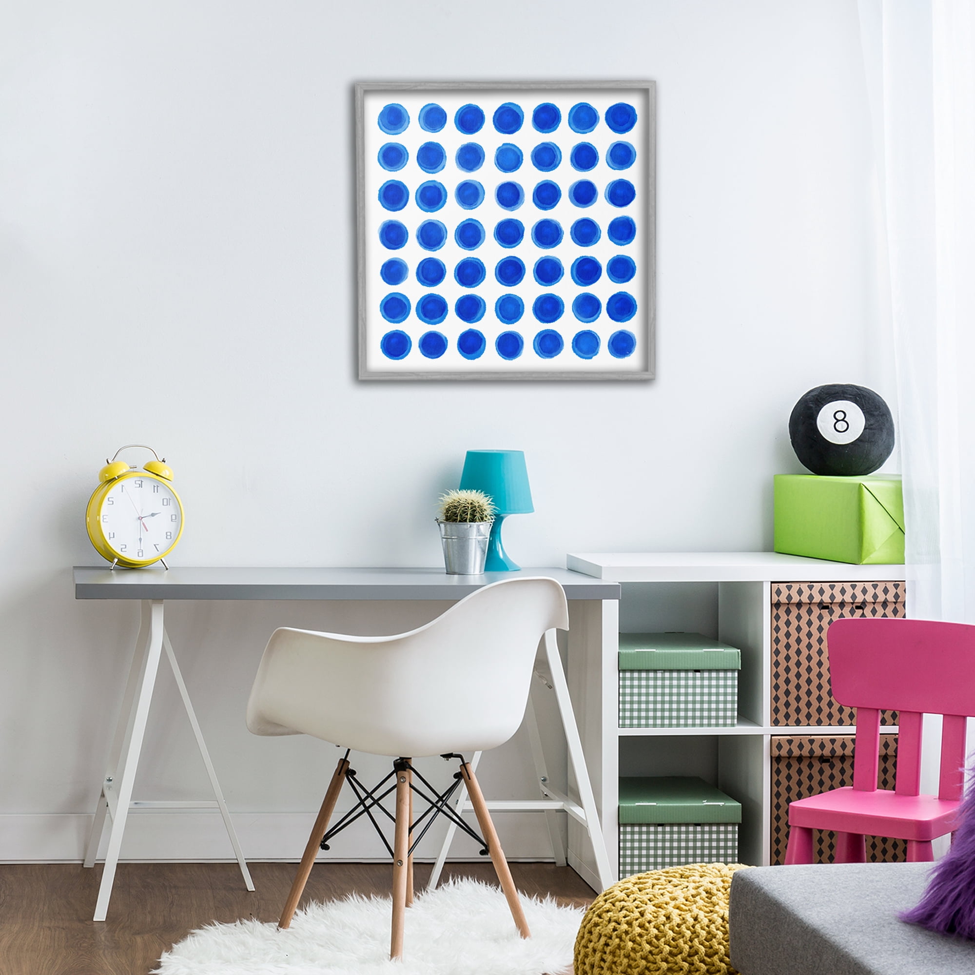 Stupell Industries Blue Dots Uniform Pattern Gray Framed Giclee Art, design by Martina Pavlova