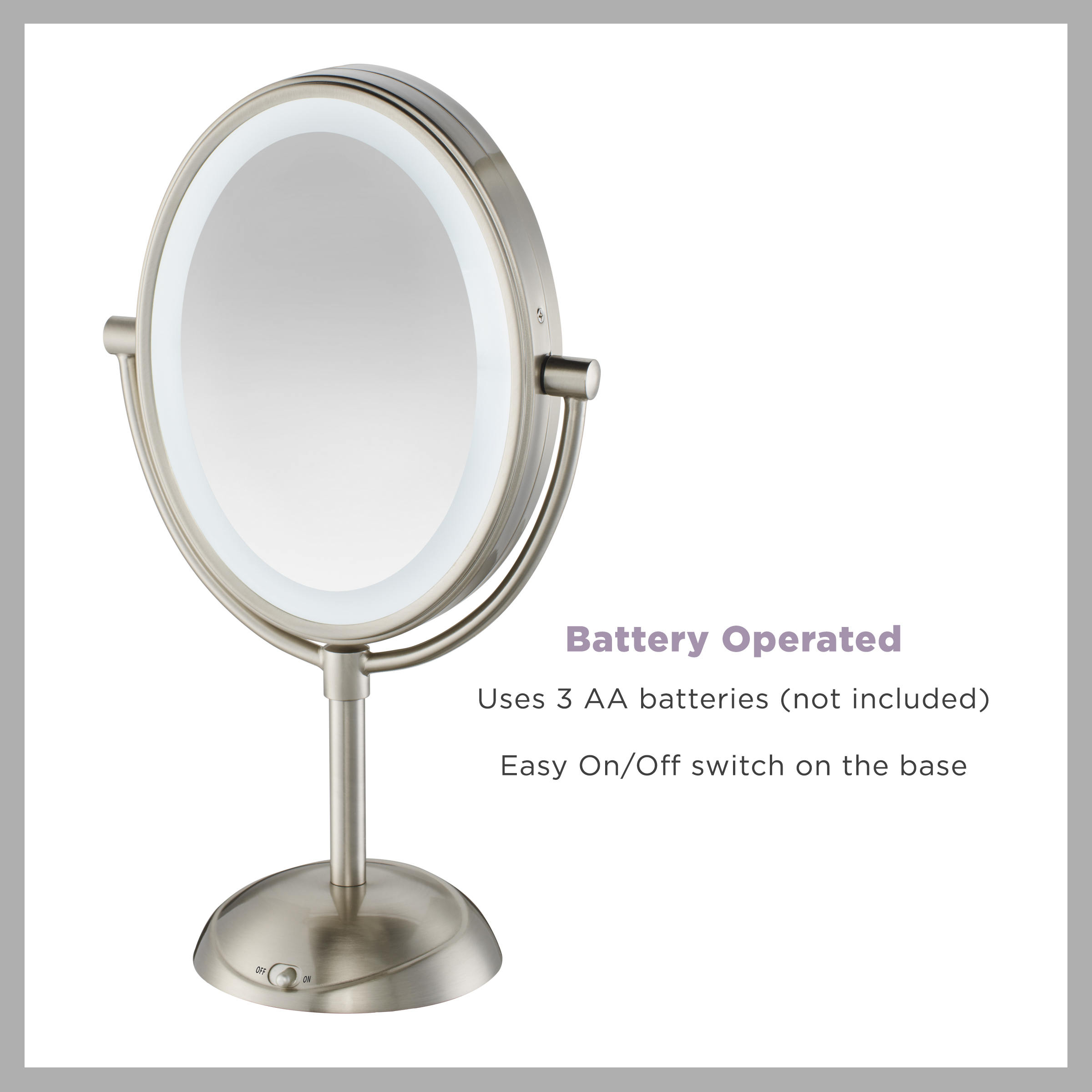 Conair Double-Sided Lighted Vanity Mirror with LED Lights, 1x/7x Magnification, Satin Nickel, BE157 - image 4 of 8