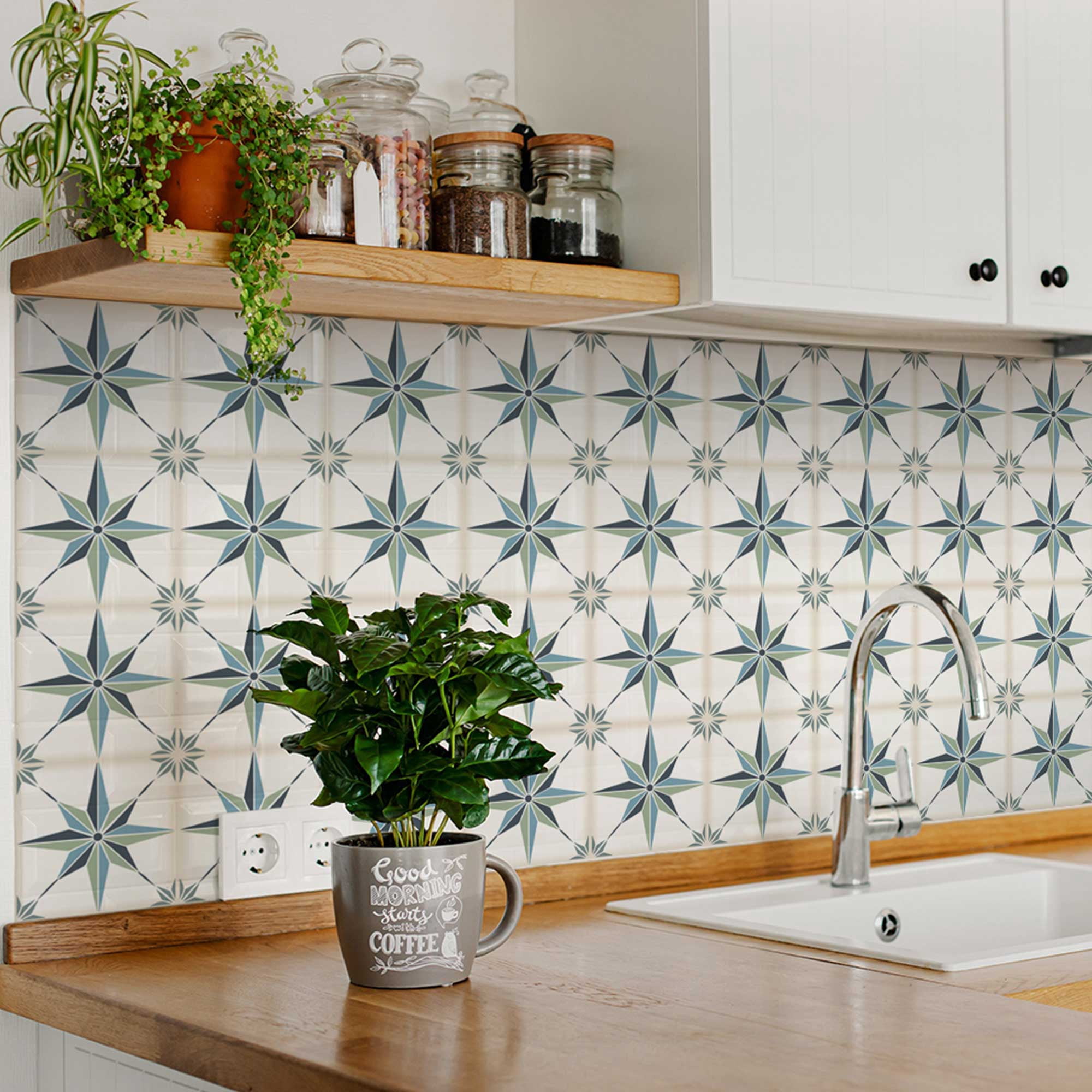 Mi Alma Vinyl Peel and Stick Star Shaped B62 Backsplash Tile Stickers, Dark Blue, 5" x 5" (24-Pack)