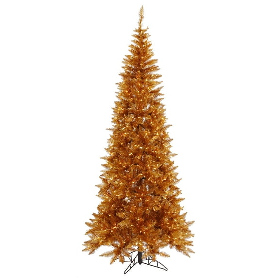 Vickerman 6.5' Copper Tinsel Fir Slim Artificial Christmas Tree, Warm White Dura-lit LED Lights