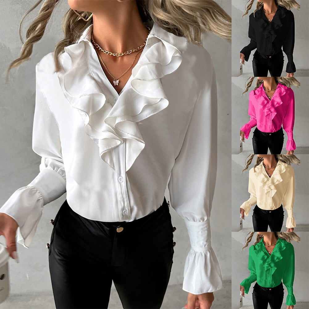ladies white ruffle shirt