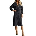 thumbnail image 7 of Fgvctg Corduroy Dresses Womens Button Down Long Sleeve Shirt Dresses Soft Vintage Collared Dress Winter Oversized Lapel Midi Dress with Pockets Dark Gray L, 7 of 7