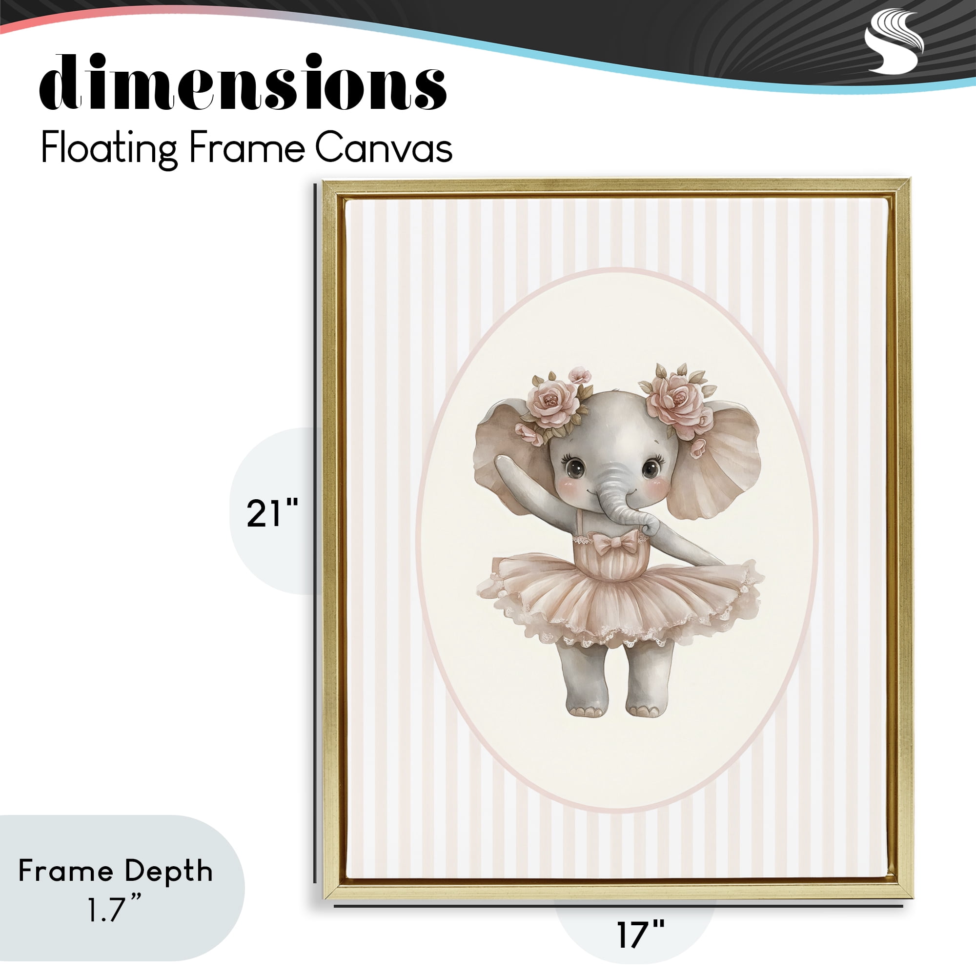 Stupell Industries Nursery Ballerina Elephant Striped Gold Framed Floater Canvas Wall Art, design by LSR Design Studio