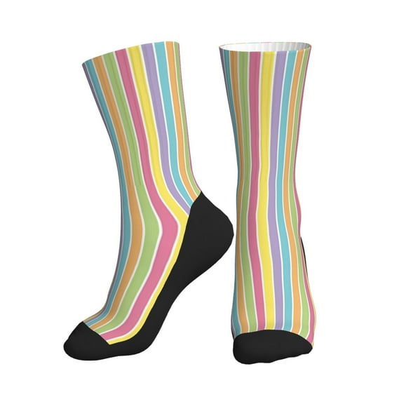 Men Women Yellow Blue Pastel Stripe Funny Novelty Mid-Crew Socks