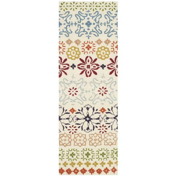 SAFAVIEH Wyndham Fionntan Abstract Floral Wool Runner Rug, Ivory/Multi, 2'3" x 11'