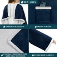 thumbnail image 3 of PAVILIA Sherpa Fleece Blanket with Sleeves Women Men Adult, Wearable Blanket Warm Soft Plush Thick, Snuggle Pocket Sleeved TV Throw Wrap, Cozy Christmas Gifts Ideas Mom Wife, Navy Blue, 3 of 9