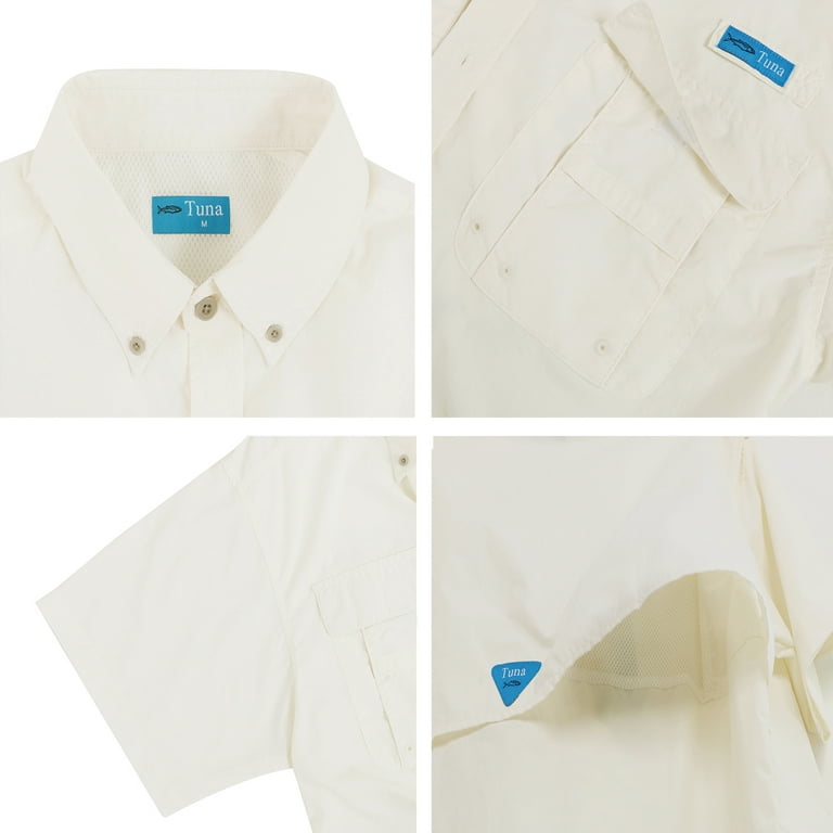Tuna Men's UV UPF 50+ Sun Protection Waterproof Breathable Outdoor Magellan Fishing Short Sleeve Shirts (Beige White #4 3XL)