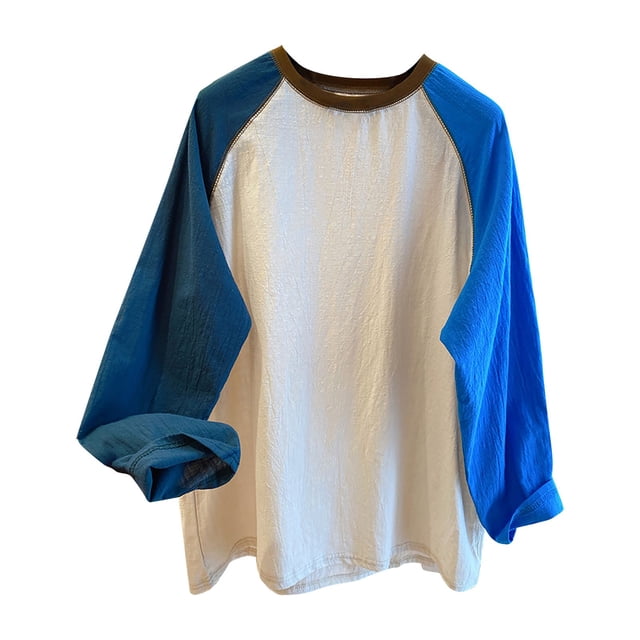 Baberdicy Plus Size Color Block T-Shirts - 2025 Long Sleeve Loose Tops (Spring/Autumn Layering Essentials, Casual Base Shirt) Blue L