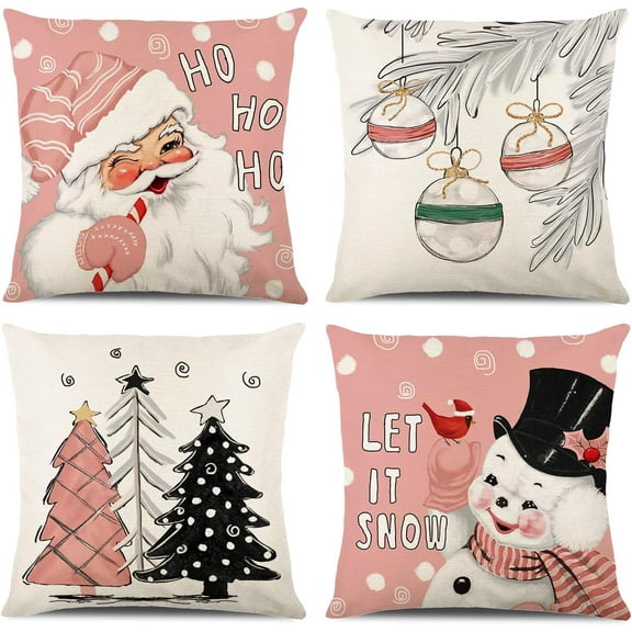 Christmas Decorations - Christmas Pillow Covers 18x18 Set of 4, Holiday Christmas Decor Home Sofa Couch Cushion Indoor Decorations