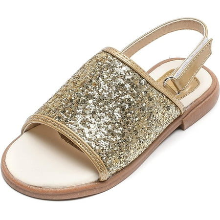 

Girls Sandals Summer Strappy Open Toe Princess Flats Dress Glitter Sandals (Toddler/Little Kid/Big Kid)