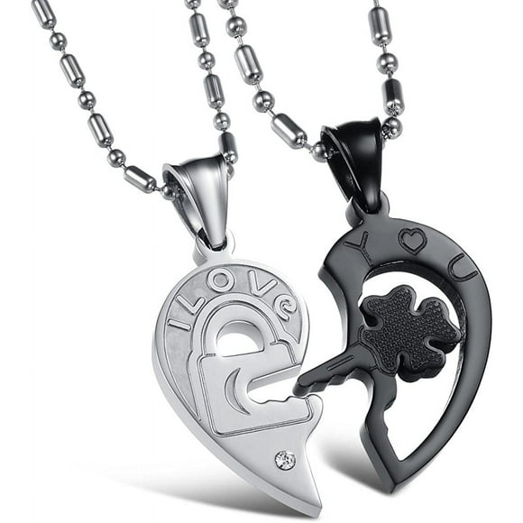 Open Your Heart I Love You Key and Lock His & Hers Couple Pendant Necklace