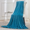 thumbnail image 1 of BEAUTEX Fleece Throw Blanket with Pompom Fringe, Aqua Flannel Blankets and Throws for Couch(50" x 60"), 1 of 7