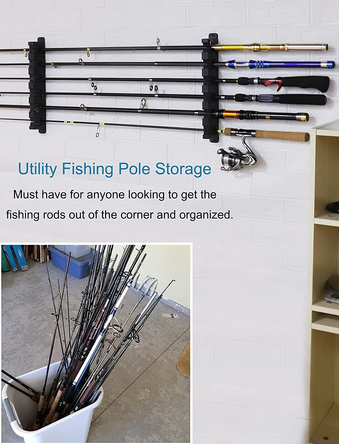 Ducurt Fishing Rod Rack Holders Wall-mounted Fish Pole Holder for Garage &  Boat 6-Rod Storage Racks (Horizontal Blue, 1 Pair)