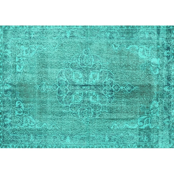 Ahgly Company Machine Washable Indoor Rectangle Persian Turquoise Blue Traditional Area Rugs, 7' x 10'