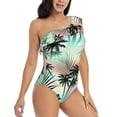 thumbnail image 3 of Gaeub Tropical Summer Palm Women's One Shoulder Ruffle Tummy Control Swimwear for Swimming Surfing Beach Party - XX-Large, 3 of 8