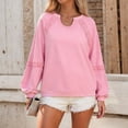 thumbnail image 6 of idosla Womens Retro Lantern Sleeve Tops Round Neck with Lace Trim Sweatshirt Casual Ribbed Cuffs Pullover Top (Pink, L), 6 of 9