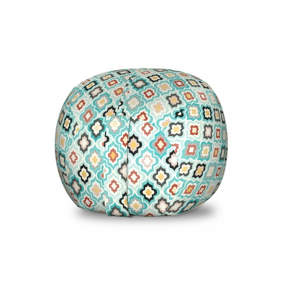 Geometric Storage Toy Bag Chair, Vintage Ottoman Style Floral Design with Old Fashion Heraldic Tiles Image, Stuffed Animal Organizer Washable Bag, Large Size, Aqua, by Ambesonne