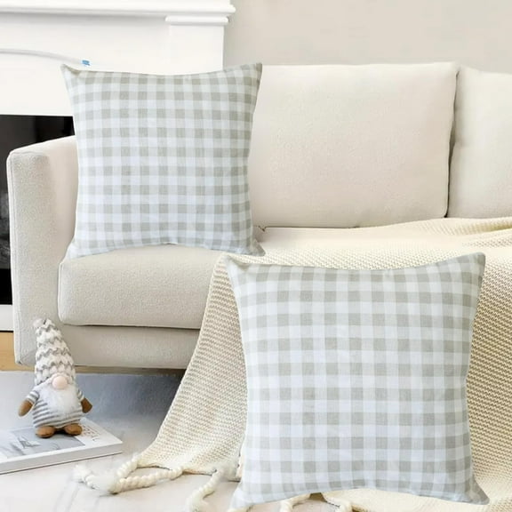 AHIX 18 x 18 in Farmhouse Decorative Pillow Case, Gray Plaid, 2 Count