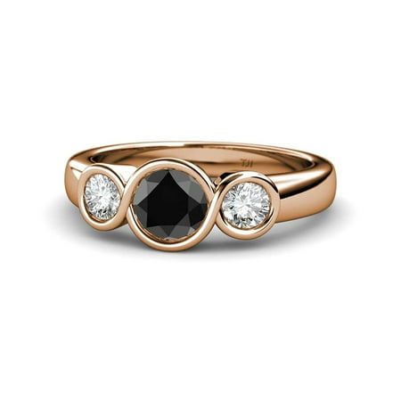 

Black and White Diamond (SI2-I1 G-H) Infinity Three Stone Ring 2.05 ct tw in 14K Rose Gold.size 9.0