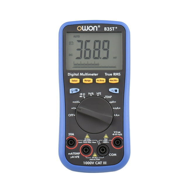 Owon Owon B35T+ Multimètre Bluetooth avec 6000 Unités, Vrai RMS, LCD Rétroéclairé, Plage Auto/manuelle, Mesure de Température Industrielle, Tension/courant CA/CC, Résistance, Diode, Continuité, Capacité,