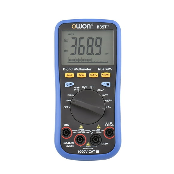 Owon Owon B35T+ Multimètre Bluetooth avec 6000 Unités, Vrai RMS, LCD Rétroéclairé, Plage Auto/manuelle, Mesure de Température Industrielle, Tension/courant CA/CC, Résistance, Diode, Continuité, Capacité,