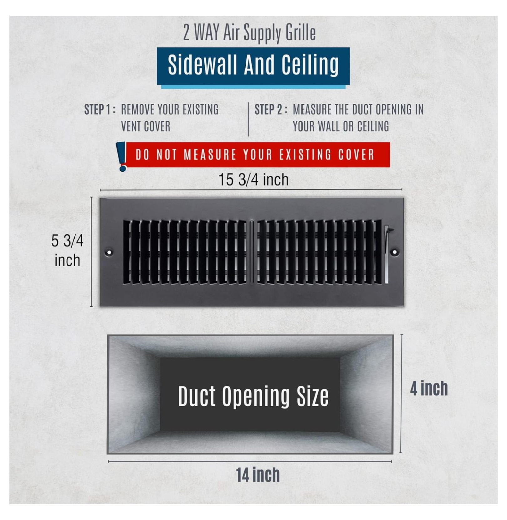 [3 Pack] Fits 14x4 Duct Opening 2 Way Steel Air Supply Diffuser by | Register Vent Cover Grill for Sidewall and Ceiling | Black | Out. Dim.: 15.75" X 5.75"