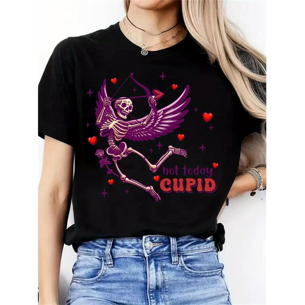 Regalo de San Valentín: camiseta con estampado de Cupido para mujer, informal, de cuello redondo, lavable a máquina, cómoda para todo el año. Para adultos, hombres, mujeres, adolescentes, jóvenes y us