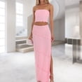 thumbnail image 3 of Trajes De Verano De 2 Piezas Conjunto de falda de 2 piezas para mujer, falda superior sin mangas con espalda descubierta, traje de vacaciones con abertura lateral Ygjytge Rosa S para Mujer, 3 of 6