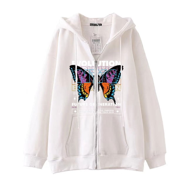 Dark hip hop gótico Harajuku Y2k mariposa estampado de letras cremallera Sudadera con capucha hombres y mujeres Harajuku chaqueta sudadera