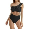 thumbnail image 3 of Daznico Women's One-Shoulder Ruffle One-Piece Swimsuit, Cutout Swimwear,M, 3 of 7