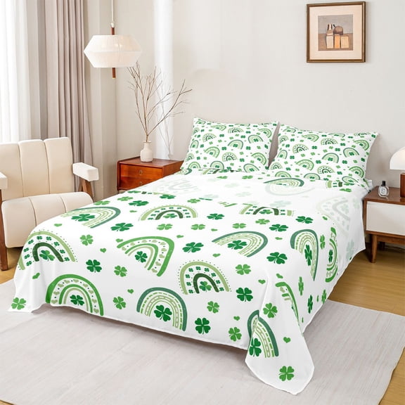 Manfei Four Leaf Clover Twin Sheet Set (3-Piece) Bohemian Rainbow St.Patrick Day Luxury Decor For Kids