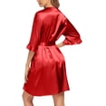 thumbnail image 3 of Ekouaer Women Satin Kimono Robe Valentines Lingerie Ruffle Belted 3/4 Sleeve Bathrobe for Bridesmaids, Wedding & Special Occasions, 3 of 6