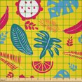 thumbnail image 2 of Ambesonne Exotic Fabric by the Yard Microfiber, Cartoon Tropical Leaves Art, 5 Yards, Petrol Blue Dark Pink, 2 of 2