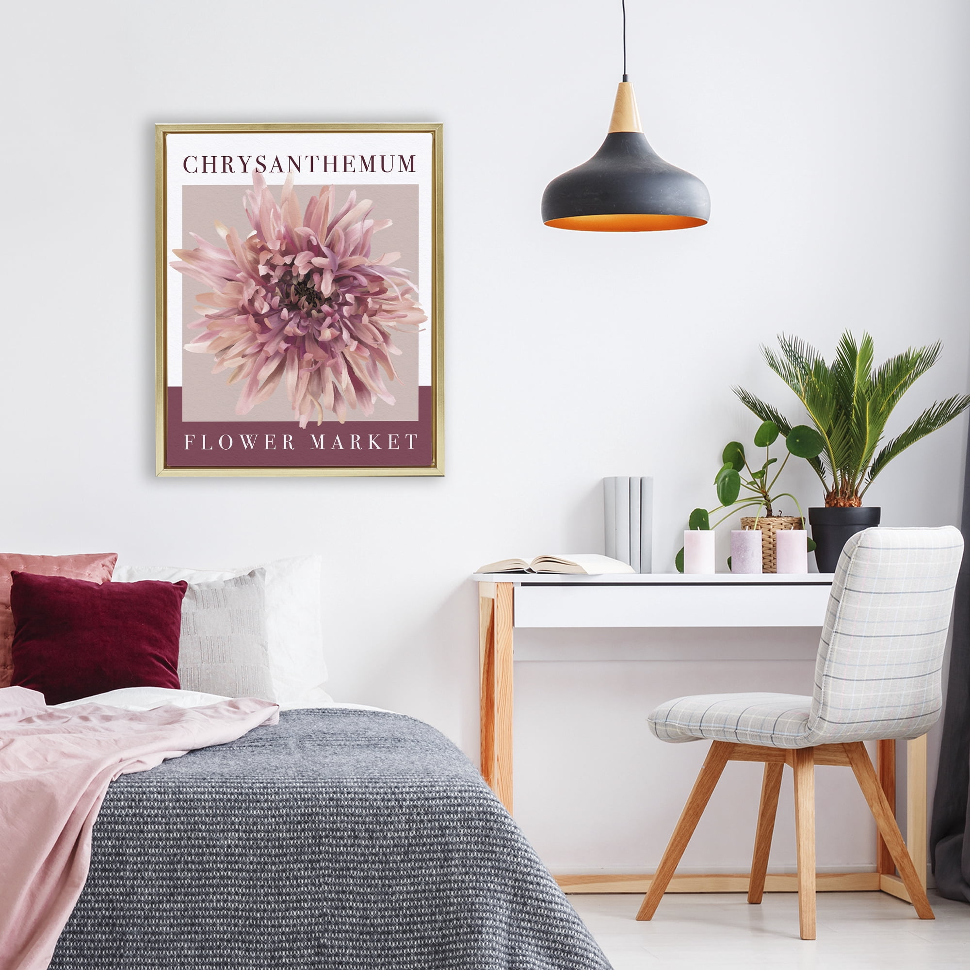 Stupell Industries Chrysanthemum Flower Market Gold Framed Floater Canvas Wall Art, design by Jennifer Stith
