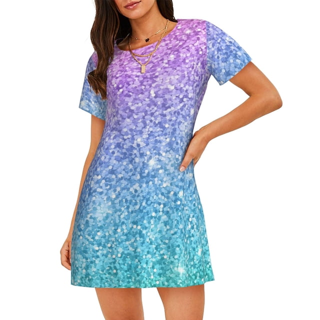 Balery Multicolor Glitter Camisón de manga corta con cuello redondo para mujer, cómodo y elegante.