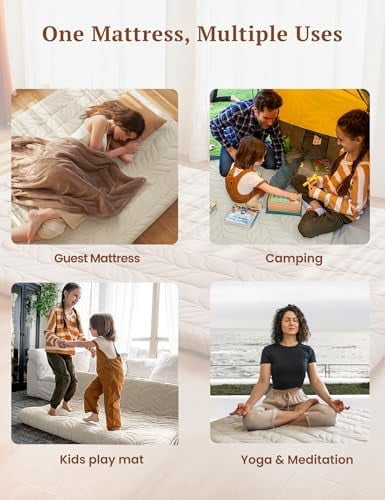 Zonli Japanese Floor Mattress Futon, Foldable Tatami Mat with Cotton Cover, Full 75"x54", Khaki
