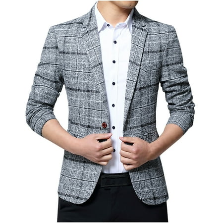 

Men s 1 Button Plaid Printed Dress Blazers Slim Fit Fashion Long Sleeve Notched Lapel Suit Jacket Business Coat Fahsion Casual Regular Fit Jackets for Wedding Party