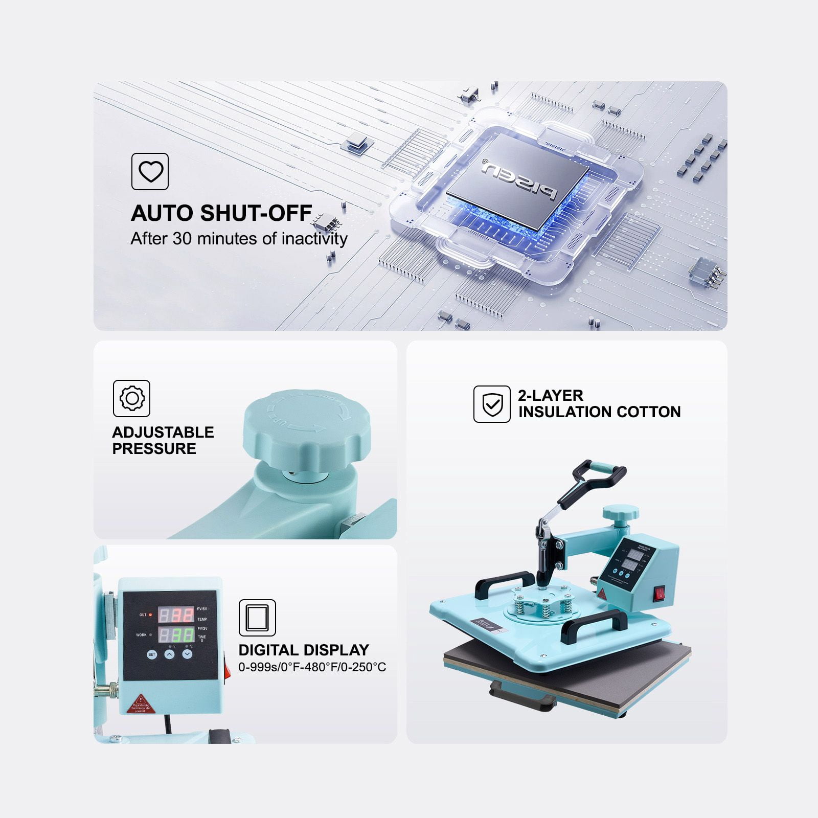 12X15 inch heat transfer machine, 2-in-1 360 degree rotation, digital temperature control T-shirt, hat hot stamping, green