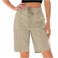 thumbnail image 2 of Leggings Shorts for Women Women Drawstring Bermuda Shorts Dressy Casual High Waist Pleated Loose Comfortable Summer Daily Work Short Pants Khaki L, 2 of 7