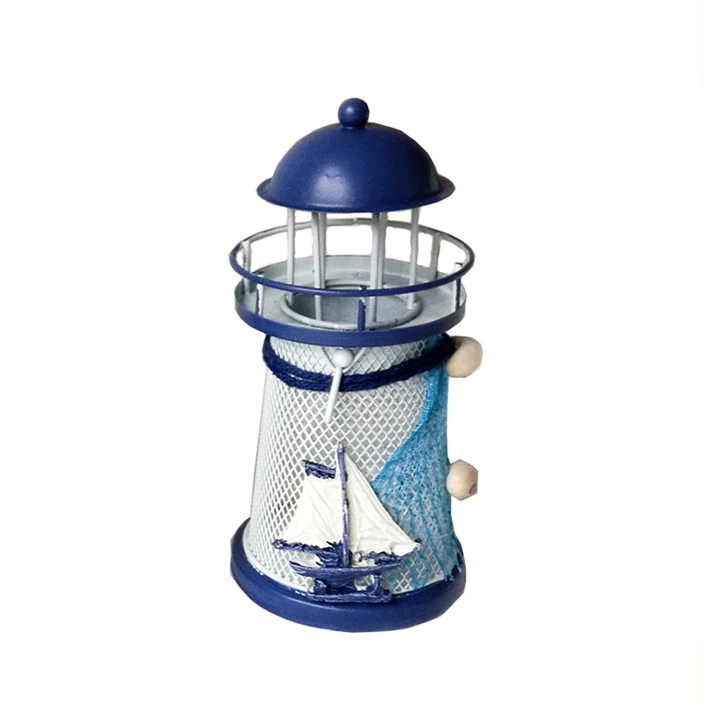 Thinsont Lighthouse Candle Holder Mediterranean Style Candles Stand Room Ornament Craft Home