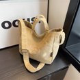 thumbnail image 4 of Bolso de mano de pana para mujer, bolso informal con asa superior, bolso de compras suave y moderno (caqui), 4 of 8