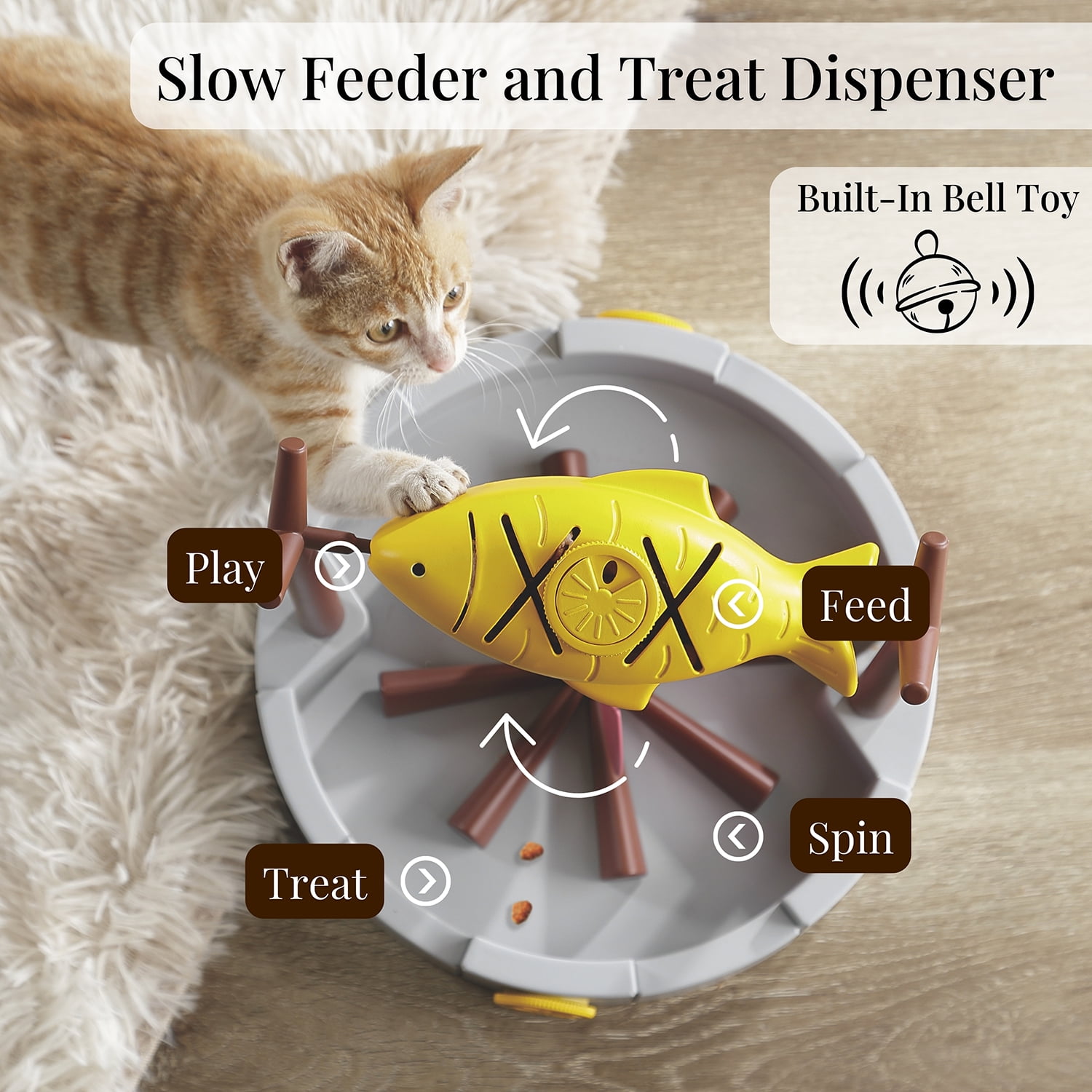 PetPals Interactive Cat Treat-Dispensing Cat Toy- 11"H, Dispensing, Small, Cat Puzzle Food Toy, Grilled Fish Toy