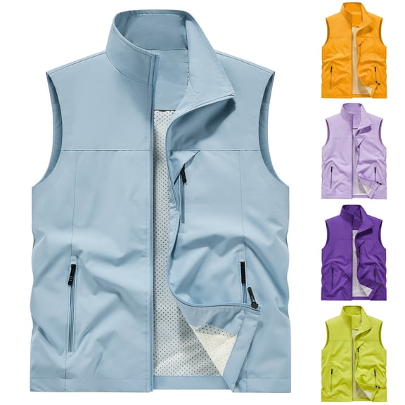 Mens Mesh Liner Vest with Zipper Pockets Summer Lightweight Softshell Windbreaker Sleeveless Jacket for Golf Sai Travel Hiking Big and Tall Size M-5XL Yellow
