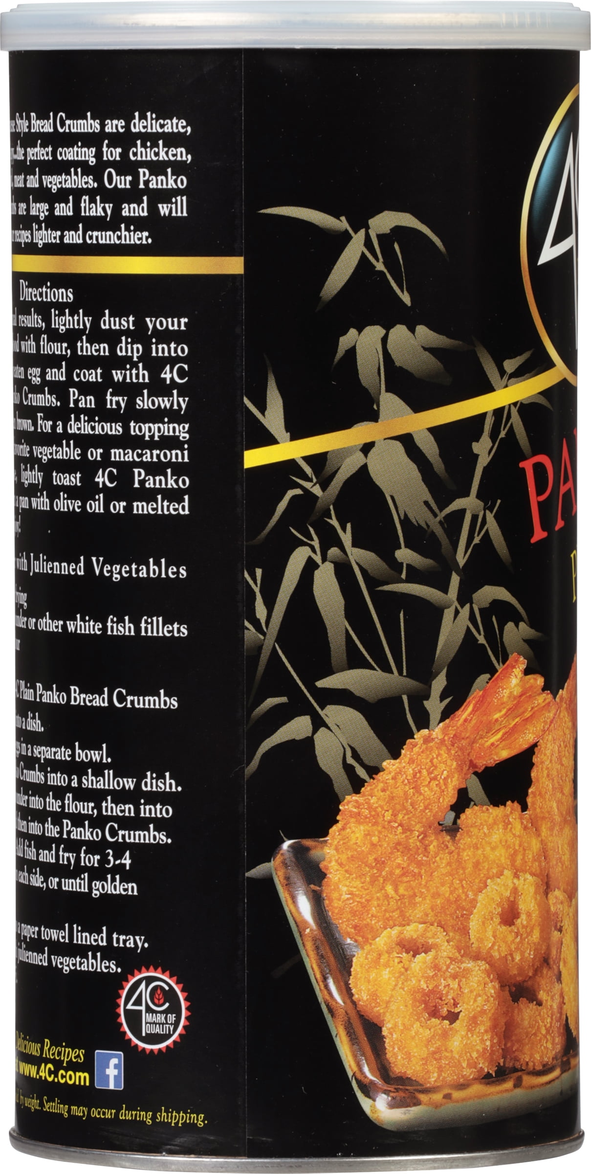 (3 pack) 4C® Japanese Style Plain Panko Bread Crumbs 13 oz. Canister  Serving Size: 1/2 Cup (28g) Servings per container:  about 13