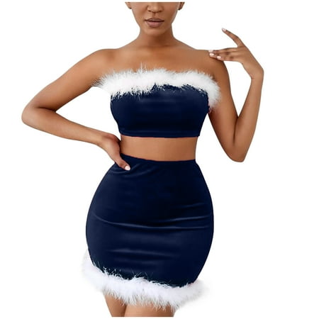 Generic Women Christmas Sexy Fluffy Lingerie Two Piece Santa Babydoll Pajamas Teddy Chemises Pjs Sleepwear