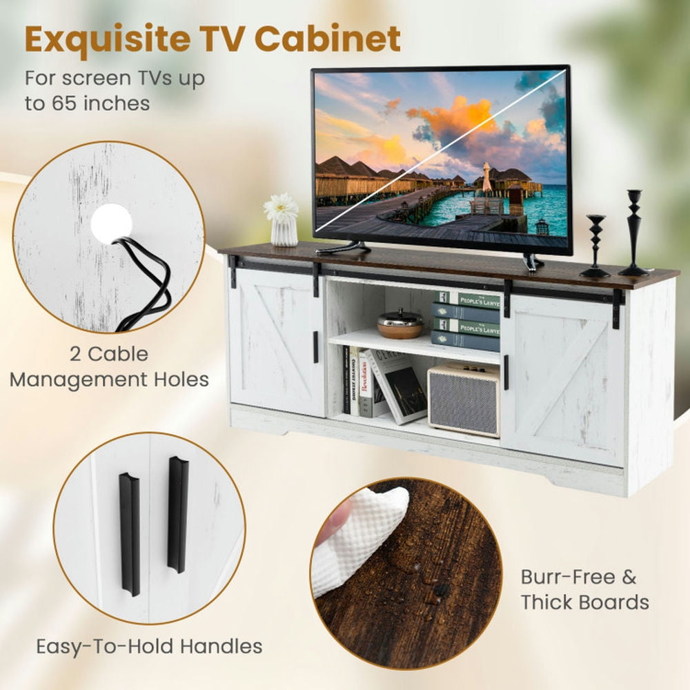 Finihen TV Stand, Entertainment Center, TV Stand for 65 Inch TVs Media Console Table, for Living Room, White