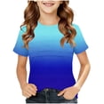 thumbnail image 2 of CQONEPT Girls Short Sleeved Shirts Color Block Crewneck Tunic Tops Summer Fashion Soft Basics Top Tee Blue 7 Years, 2 of 5