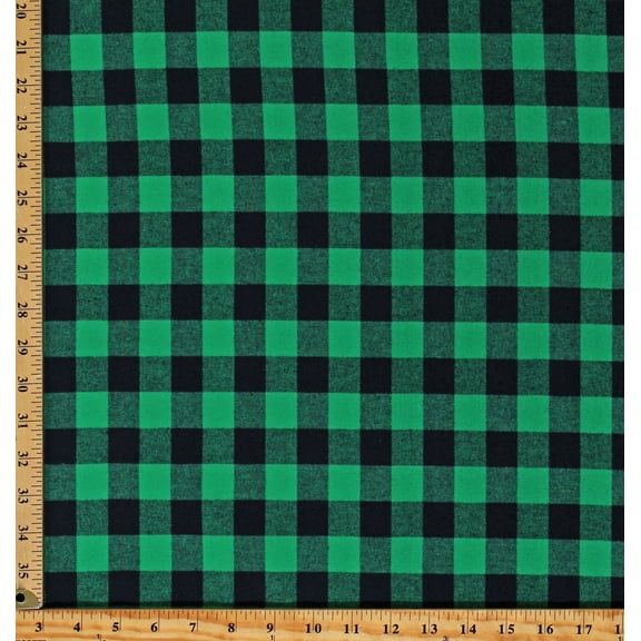 Flannel Buffalo Plaid Small Buffalo Check Green Black Yarn Dyed Cotton Flannel Fabric By the Yard (105841)